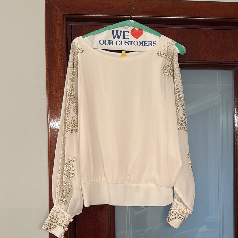 Elegant Cream Embellished Women's Top